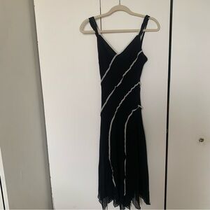 BCBGMaxAzria Black Silk Maxi Dress with Silver Contrast Trim